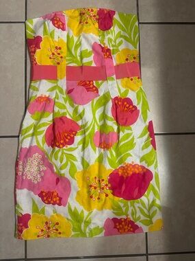 Lilly Pulitzer Vanessa Cotton Floral Printed Jacquard Strapless Dress • Size 8